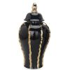 Elegant Black Ceramic Ginger Jar Vase with Gold Accents and Removable Lid - Timeless Home Decor