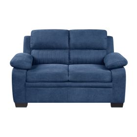 Comfortable Plush Seating Loveseat 1pc Modern Blue Textured Fabric Channel Tufting Solid Wood Frame Living Room Furniture