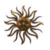 35 Inch Round Wall Mounted Sun Face Accent Decor, Carved Rustic Gold and Black Metal