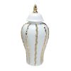 Elegant White Ceramic Ginger Jar with Gold Accents - Timeless Home Decor