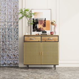 31.5'' Wide 2 Drawer Sideboard,Modern Furniture Decor,Made with Iron + Carbonized Bamboo,Easy Assembly,Gold