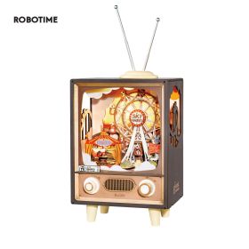 Robotime Rolife Sunset Carnival Music Boxes with Lights for Kids Adults Home Decoration Luxurious Design 3D Wooden Puzzle Toys