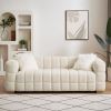 (Beige) Wide Square Arm Teddy Velvet Rectangular Sofa, 2 Pillows