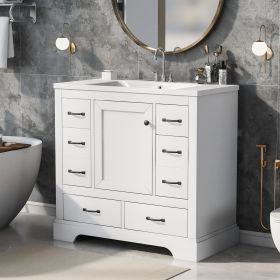 36" Bathroom Vanity with Sink Combo, Six Drawers, Multi-Functional Drawer Divider, Adjustable Shelf