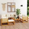 10 Piece Patio Lounge Set with Cushion Cream Solid Acacia Wood