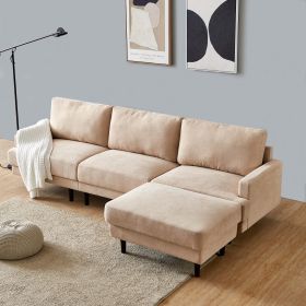 Modern fabric sofa L shape;  3 seater with ottoman-104" Beige