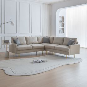 L-Shaped Corner Sectional Technical leather Sofa with pillows; beige