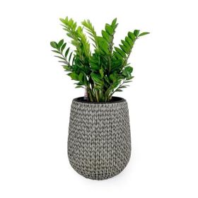 17.3" Self-watering Wicker Planter - Garden Decoration Pot - Gray - Round