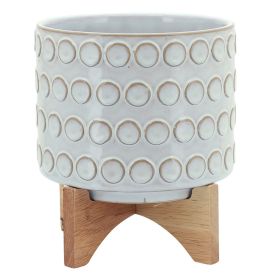 Planter with Wooden Stand and Bubble Design, Small, Off White