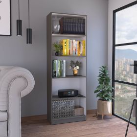 DEPOT E-SHOP Vinton 4-Tier Bookcase with Modern Storage for Books and Decor, Matt Gray / White