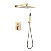 Wall Mounted Rain Shower System with 10 Inch Shower Head and Handheld Bathroom Brushed Gold Shower Set Contain Shower Faucet Mixer and Trim Kit (Valve