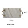 Decor Tray with Marble Frame and Carved Metal Handles, White and Gold