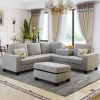 Sectional Corner Sofa L-shape Couch Space Saving with Storage Ottoman &amp; Cup Holders Design for Large Space Dorm Apartment