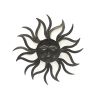 35 Inch Round Wall Mounted Sun Face Accent Decor, Carved Rustic Gold and Black Metal