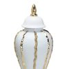 Elegant White Ceramic Ginger Jar with Gold Accents - Timeless Home Decor