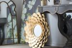 D31.5x3" Gold Mirrored Floral Wall Decor, Wall Mirror for Living Room Entryway