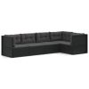 5 Piece Patio Lounge Set with Cushions Black Poly Rattan