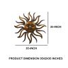 35 Inch Round Wall Mounted Sun Face Accent Decor, Carved Rustic Gold and Black Metal