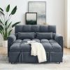 Loveseats Sofa Bed with Pull-out Bed,Adjsutable Back,Blue+ Grey