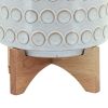 Planter with Wooden Stand and Bubble Design, Small, Off White