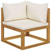 10 Piece Patio Lounge Set with Cushion Cream Solid Acacia Wood