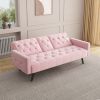 1730 Sofa Bed Armrest with Nail Head Trim with Two Cup Holders 72" Pink Velvet Sofa for Small Spaces