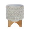 Planter with Wooden Stand and Bubble Design, Small, Off White