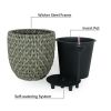 10.6" Self-watering Wicker Planter - Garden Decoration Pot - Gray - Round