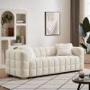 (Beige) Wide Square Arm Teddy Velvet Rectangular Sofa, 2 Pillows