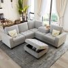 Sectional Corner Sofa L-shape Couch Space Saving with Storage Ottoman &amp; Cup Holders Design for Large Space Dorm Apartment