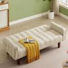 Beige, Linen Futon Sofa Bed 73.62 Inch Fabric Upholstered Convertible Sofa Bed, Minimalist Style for Living Room, Bedroom.