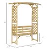 Outsunny Patio Garden Bench Arbor Arch with Pergola and 2 Trellises, 3 Seat Natural Wooden Outdoor Bench for Grape Vines & Climbing Plants, Backyard D