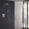 Wall Mounted Rain Shower System with 10 Inch Shower Head and Handheld Bathroom Brushed Gold Shower Set Contain Shower Faucet Mixer and Trim Kit (Valve