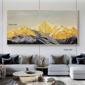 Handmade Original Golden Mountain Oil Painting Abstract Gold Painting Snow Mountain Painting Living Room Decor Winter Snow Scene Living Room hallway b (size: 100x150cm)