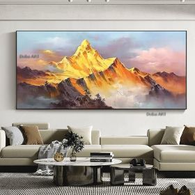 Gold Mountain Oil Painting on Canvas Original Blue Sky Painting Gold Wall Art Abstract Landscape Decor Wall Art Home Decor (size: 60X120cm)