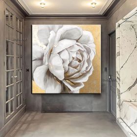 Original hand-painted oil painting gold foil peony porch decoration painting modern light luxury living room background wall restaurant large painting (size: 70x70cm)