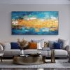 Handmade Oil Painting Large Blue Gold Oil Painting on Canvas Original Abstract Art Decor Modern Textured Wall Art Living room Wall Decor