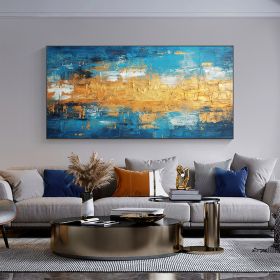 Handmade Oil Painting Large Blue Gold Oil Painting on Canvas Original Abstract Art Decor Modern Textured Wall Art Living room Wall Decor (Style: 01, size: 60X120cm)