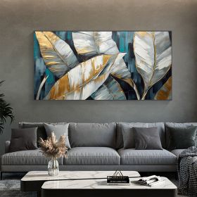 Hand Painted Oil Painting Gold Leaves Oil Painting on Canvas Original Modern Art Decor Abstract Green Plants Painting Bedroom Wall Decor Large Texture (Style: 01, size: 150x220cm)