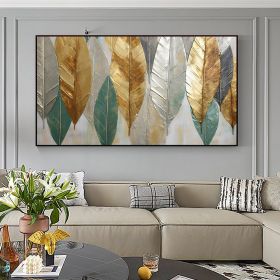 Hand Painted Oil Painting Large Abstract Leaves Oil Painting on Canvas Original Plants Painting Gold Foil Art Decor Living room Wall Decor Custom Mode (Style: 01, size: 70x140cm)