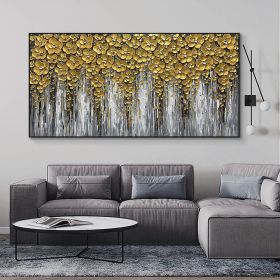 Hand Painted Oil Painting 3D Abstract Flower Landscape Oil Painting on Canvas Large Original Gold Floral Palette knife Texture Art Living Room Wall Ar (Style: 01, size: 70x140cm)