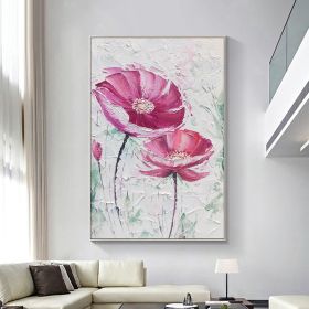 Hand painted Large Abstract Original Palette Knife Flower Oil Painting On Canvas Pink White Flower Living room Wall Decor Texture frame painting (Style: 01, size: 100x150cm)