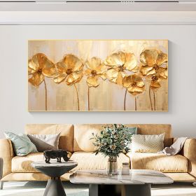 Hand Painted Oil Painting Original Gold Flower Oil Painting on Canvas Large Wall Art Abstract Minimalist Floral Wall Art Custom Painting Modern Living (Style: 01, size: 60X120cm)