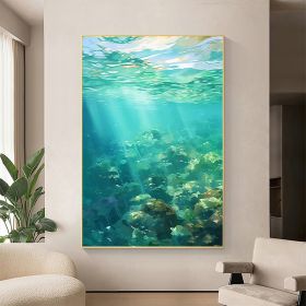 Hand Painted Oil Painting Abstract Underwater Landscape Oil Painting on Canvas Original Sunshine Painting Summer Wall Decor Living room Wall Decor Gre (Style: 01, size: 90x120cm)