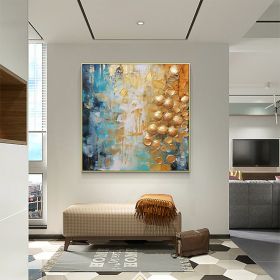 Hand Painted Oil Paintings  Abstract Gold leaf painting Home Decor Living Room Hallway Luxurious Decorative Painting (Style: 01, size: 150x150cm)