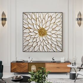 Handmade Oil Painting Original Blooming Flower Oil Painting on Canvas Textured Wall Art Abstract Gold Art Custom Gold Foil Painting Living Room Wall D (Style: 01, size: 120x120cm)