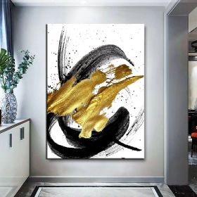 Hand Painted Oil Painting Black Gold Nordic Fashion Pop Abstract-Hand-Painted- Oil Painting Handmade- Wall Art Hand Paint - For Home Decoration (Style: 01, size: 150x220cm)