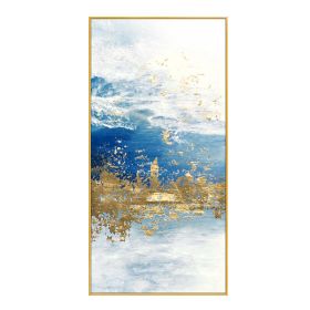 100% Handmade Modern Abstract Gold foil lines Blue Canvas Art Paintings For Living Room Bedroom Posters  Wall Poster Home Decor (size: 75x150cm)