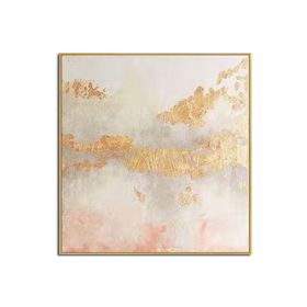 Hand Painted Gold Foil Abstract Oil Painting Wall Art Modern Minimalist Pink Picture Canvas Home Decor For Living Room No Frame (size: 70x70cm)