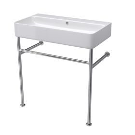 24" Rectangular Bathroom Console Sink with Overflow,Wall Mounted Ceramic Console Sink White Basin with Steel Legs (Color: Silver, size: 35"x17")